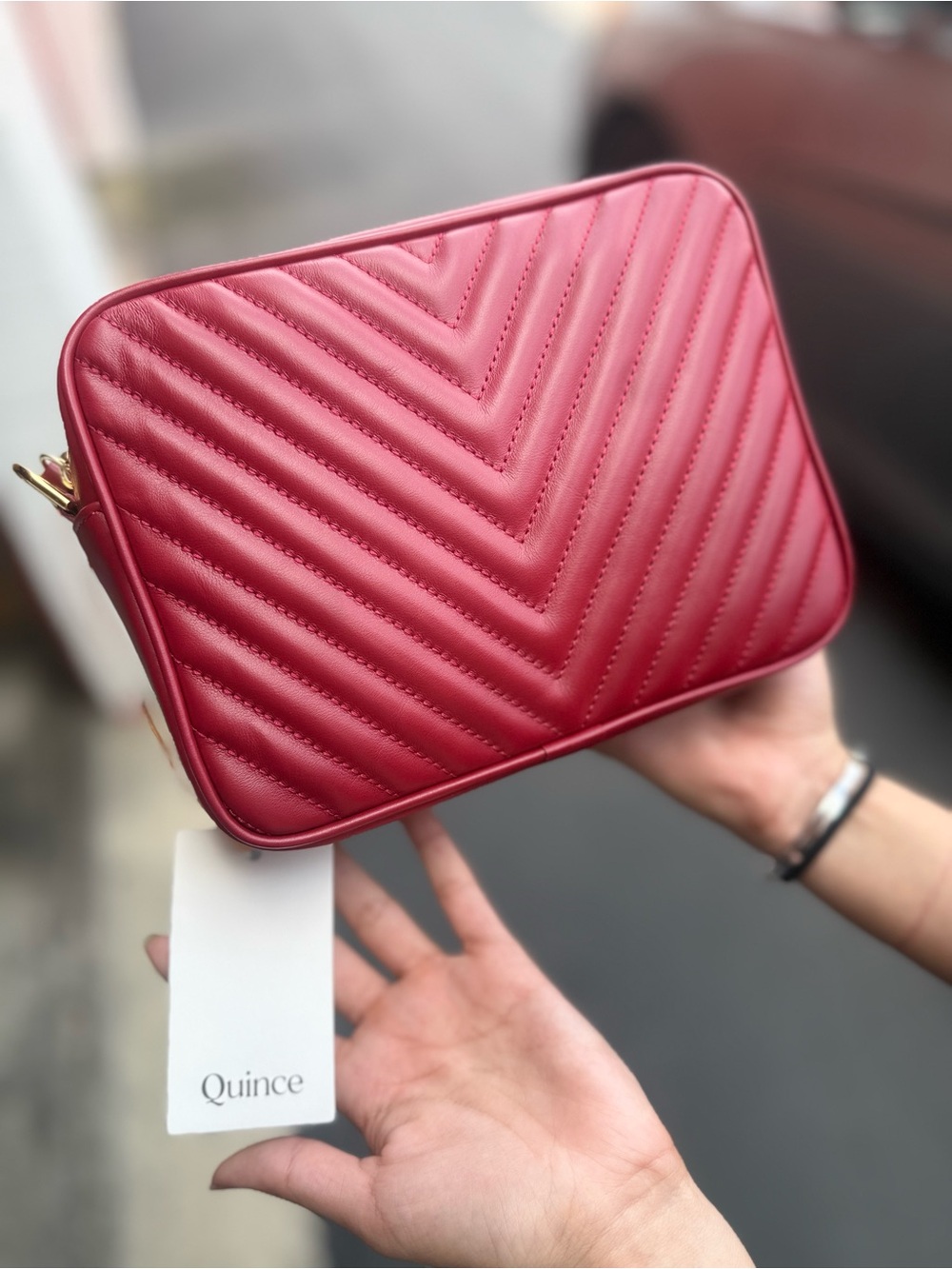 Quince Gemma Quilted Crossbody with Gold Zipper Color - Burgundy
